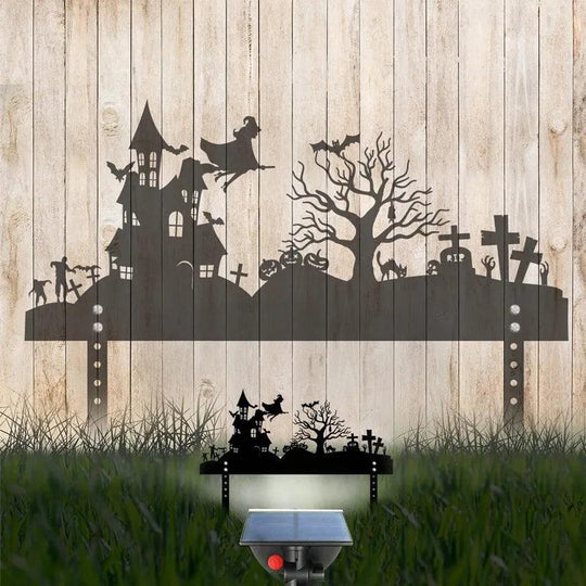 Halloween Witch Castle Ornament Black Iron Metal Silhouette with Projection
