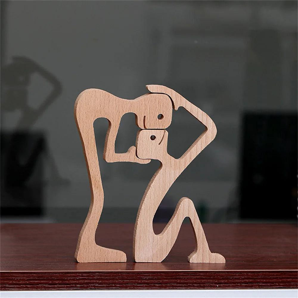 Wooden Puppy's Family Figurine - Dog Figure Table Decoration