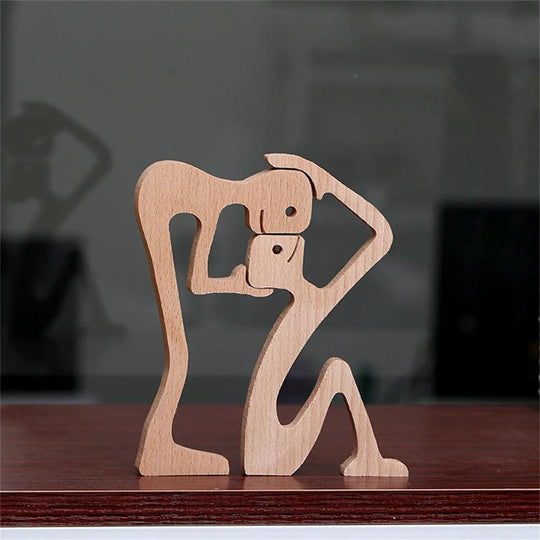 Wooden Puppy's Family Figurine - Dog Figure Table Decoration