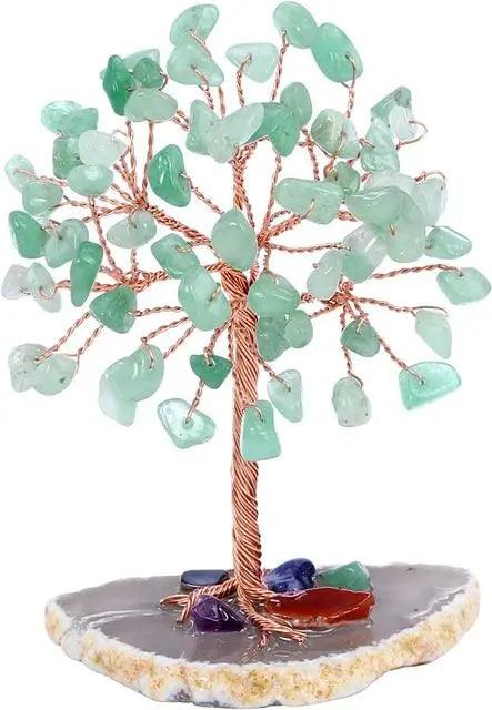 Super Mini Albero della Fortuna di Cristallo - Avvolto con Filo di Rame, Base in Agata, Pietra Guaritrice Albero Yoga Feng Shui per Decorazione della Casa