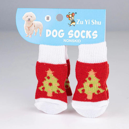 Set da 4 calzini antiscivolo per cani – Serie natalizia con stampa di Babbo Natale – Protettore per zampe carino per cuccioli