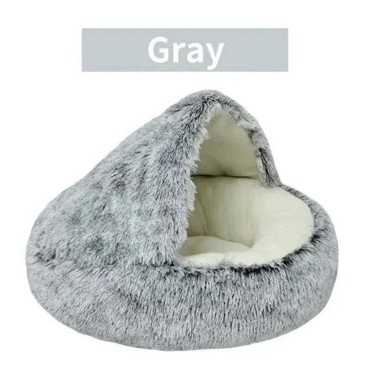 Cuscino Rotondo per Gatti – Letto per Animali 2-in-1 Semi-Chiuso in Morbido Peluche per Gatti e Cani Piccoli