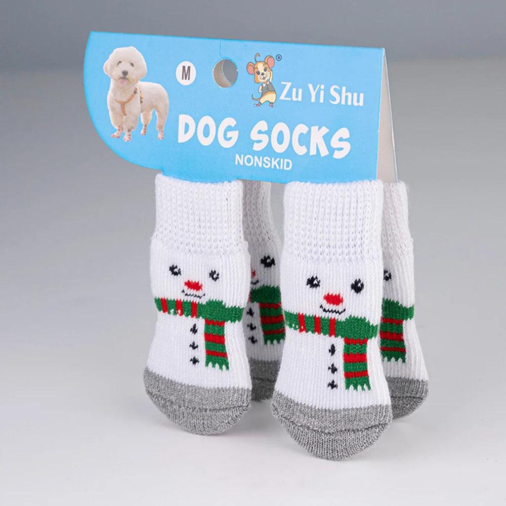 Set da 4 calzini antiscivolo per cani – Serie natalizia con stampa di Babbo Natale – Protettore per zampe carino per cuccioli