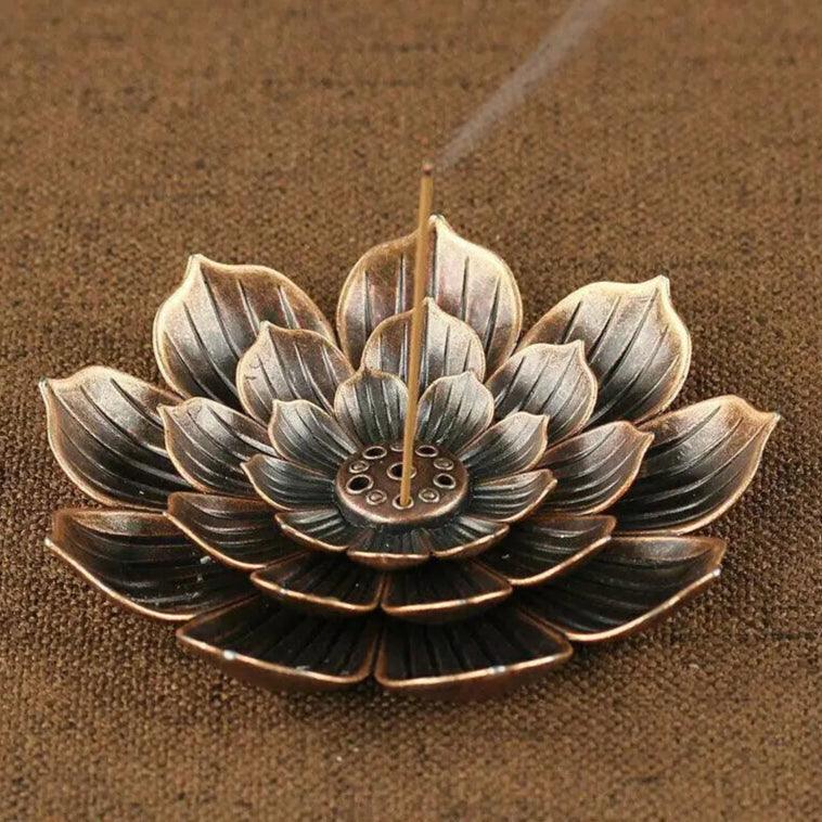 3-in-1 Wierookhouder | Lotus Design Alloy Wierookbrander voor Yoga, Sage & Sandelhout | Bronzen Basis - Huisdecoratie & Kerstcadeau