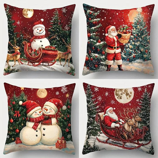 Christmas Throw Pillow Cover - Hand Washable Zipper Sofa Living Room Decor Holiday