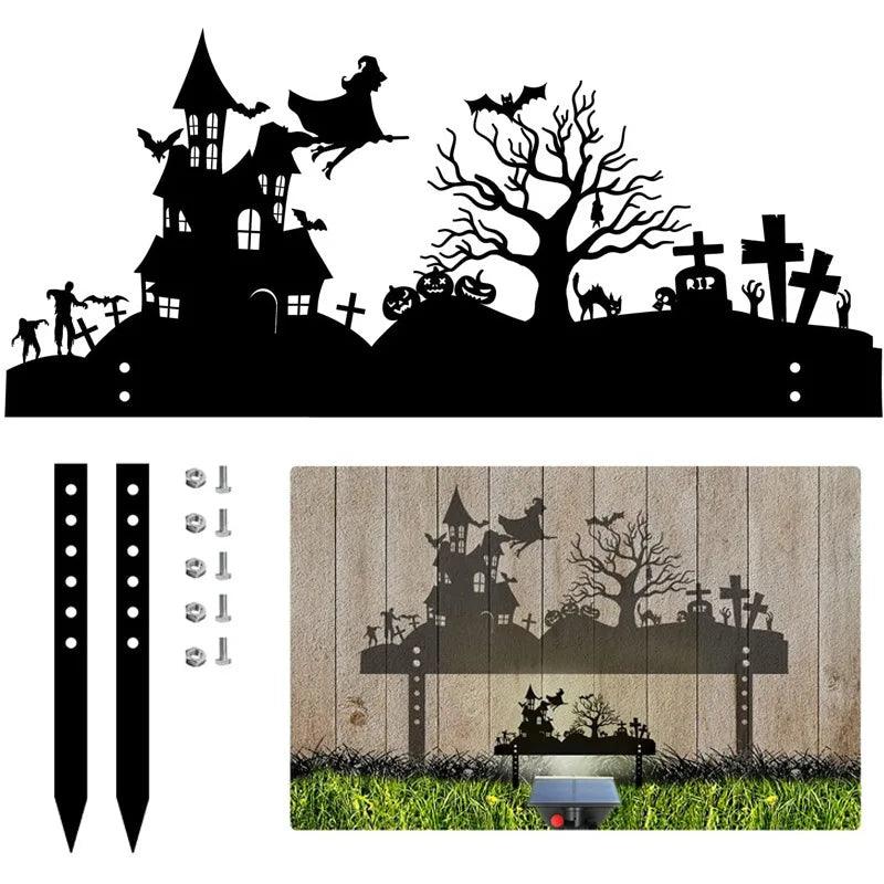 Halloween Witch Castle Ornament Black Iron Metal Silhouette with Projection
