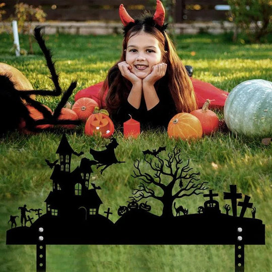 Halloween Witch Castle Ornament Black Iron Metal Silhouette with Projection
