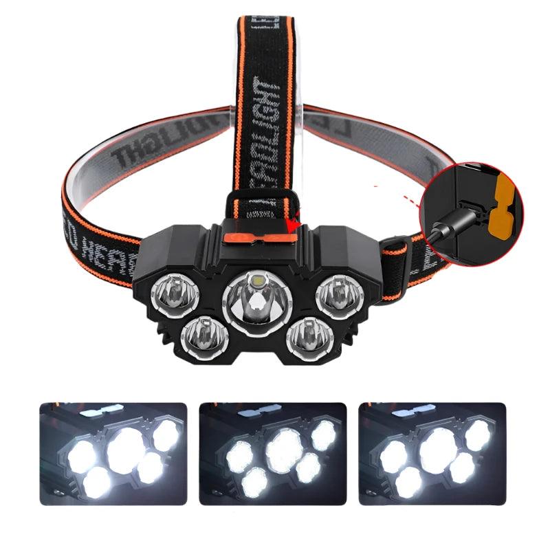 Rechargeable 5-LED Headlamp - Waterproof and Powerful Outdoor Light