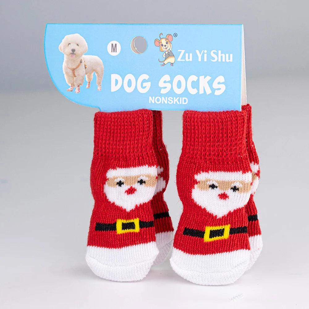 Set da 4 calzini antiscivolo per cani – Serie natalizia con stampa di Babbo Natale – Protettore per zampe carino per cuccioli
