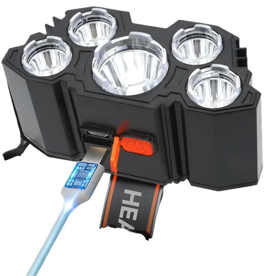 Lampe frontale rechargeable 5-LED - Étanche et puissante lampe extérieure