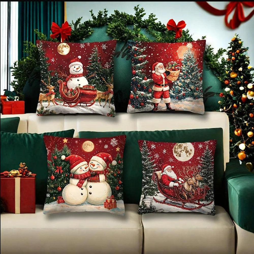 Christmas Throw Pillow Cover - Hand Washable Zipper Sofa Living Room Decor Holiday