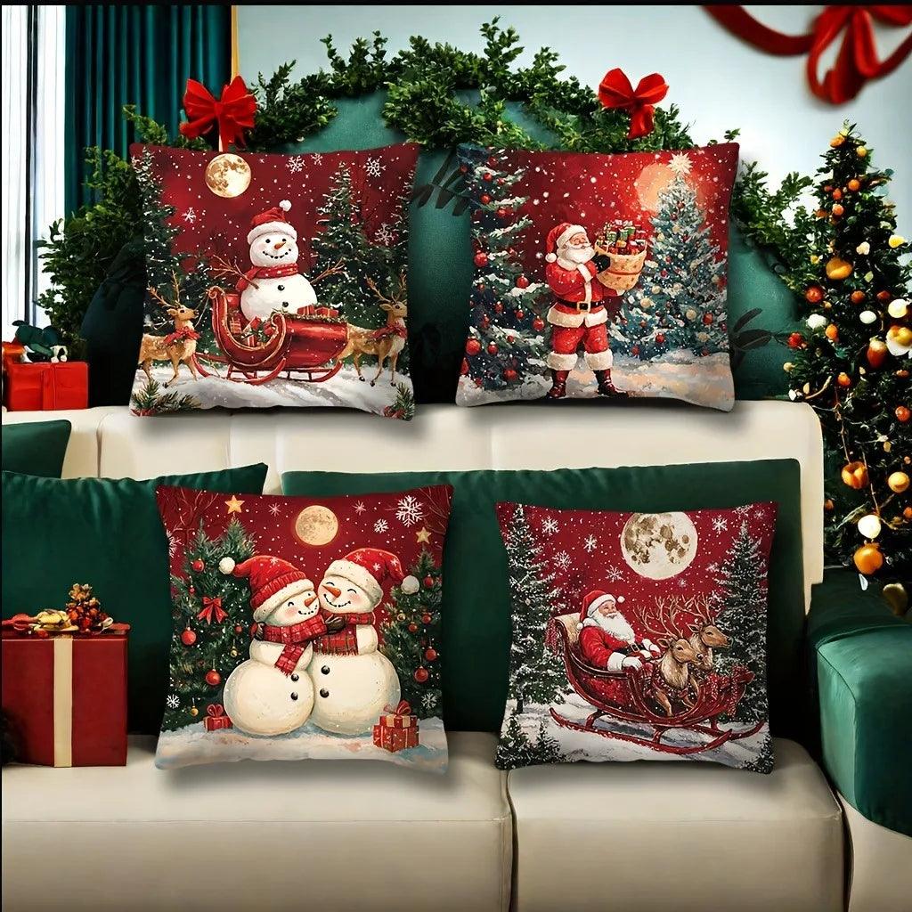Christmas Throw Pillow Cover - Hand Washable Zipper Sofa Living Room Decor Holiday