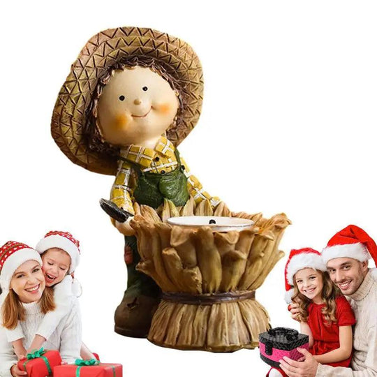 Sustainable Resin Pumpkin Candle Holders - Cartoon Design of Boy & Girl for Bedroom Decoration