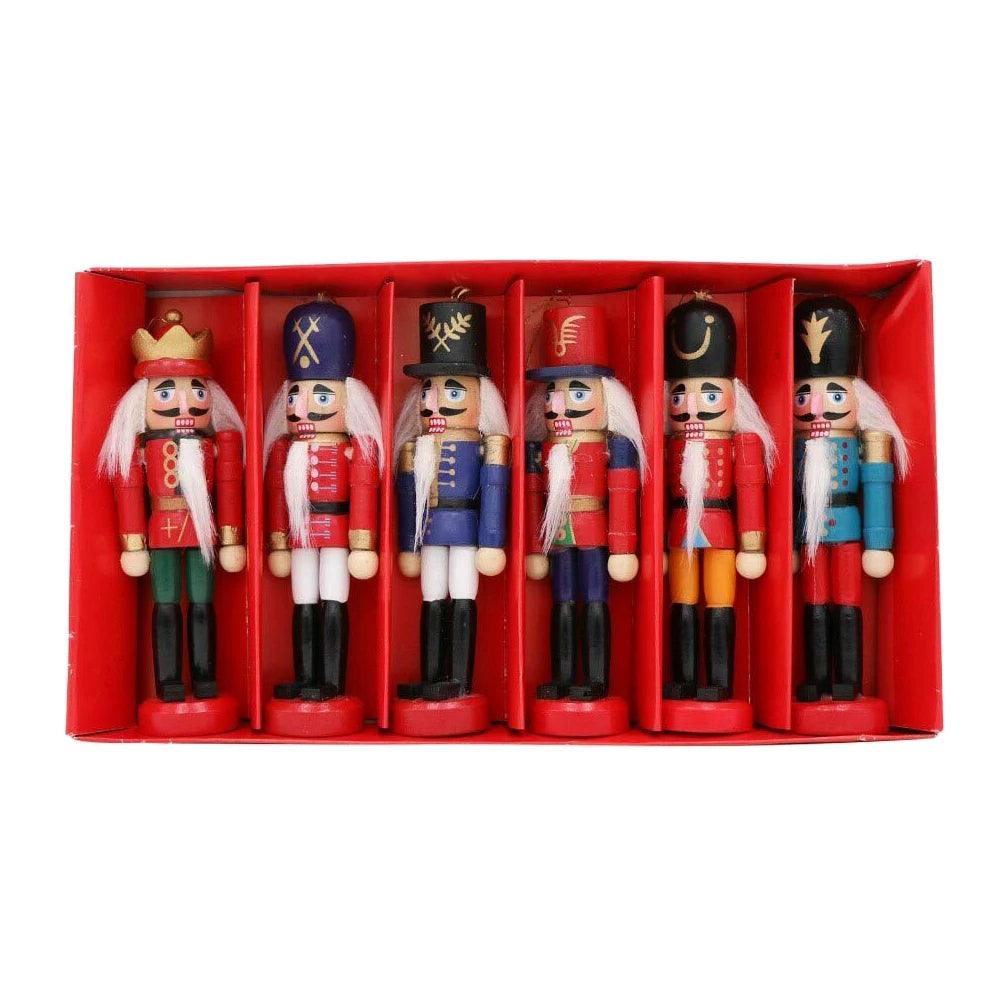 6 pezzi Mini Schiaccianoci in Legno – Decorazioni e Ornamenti per Albero di Natale
