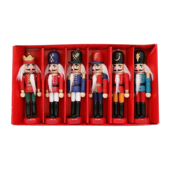 6 pezzi Mini Schiaccianoci in Legno – Decorazioni e Ornamenti per Albero di Natale