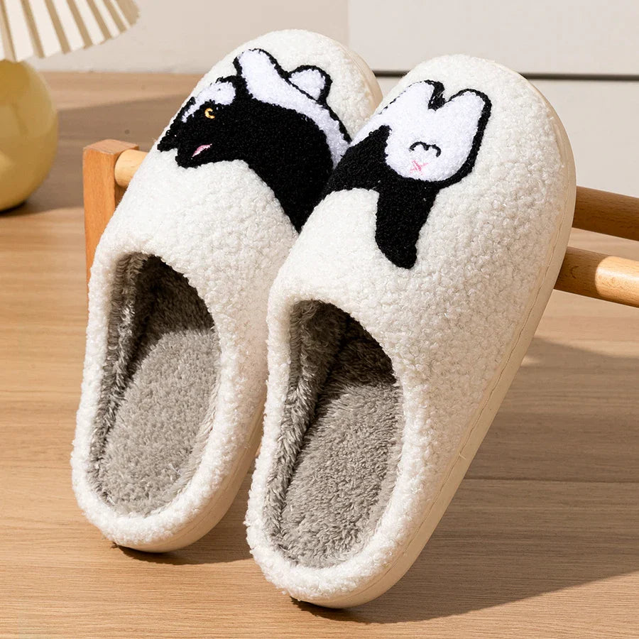 Slippers with Cat Pattern | Plush