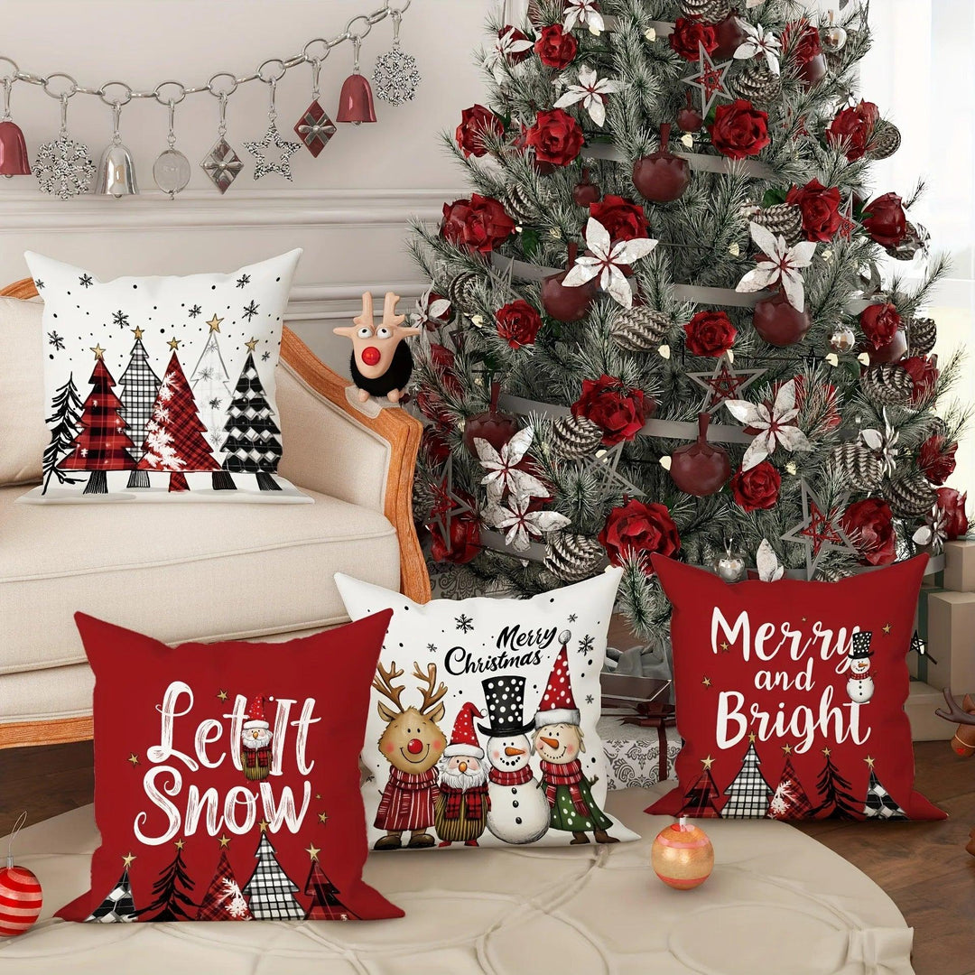 Christmas Decoration Pillowcase - Cheerful Santa Christmas Tree Pattern, Sofa Cushion Cover