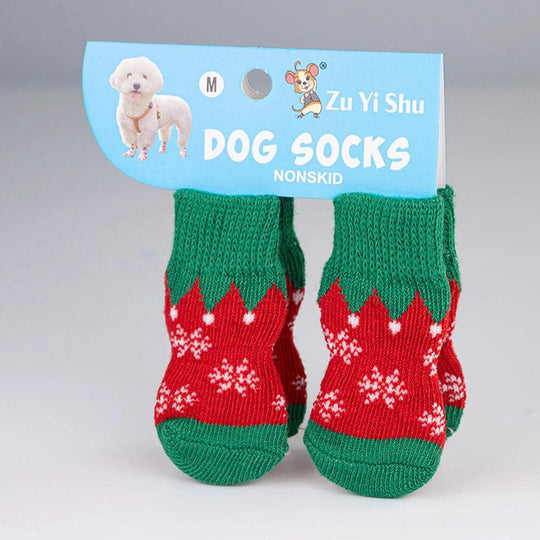 Set da 4 calzini antiscivolo per cani – Serie natalizia con stampa di Babbo Natale – Protettore per zampe carino per cuccioli