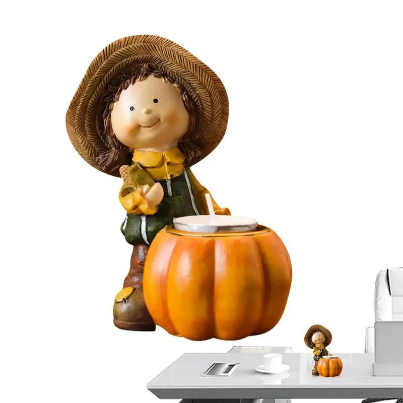 Sustainable Resin Pumpkin Candle Holders - Cartoon Design of Boy & Girl for Bedroom Decoration