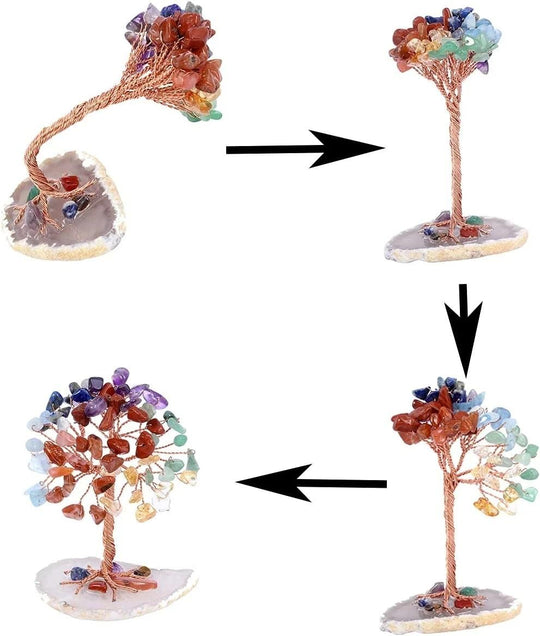 Super Mini Albero della Fortuna di Cristallo - Avvolto con Filo di Rame, Base in Agata, Pietra Guaritrice Albero Yoga Feng Shui per Decorazione della Casa