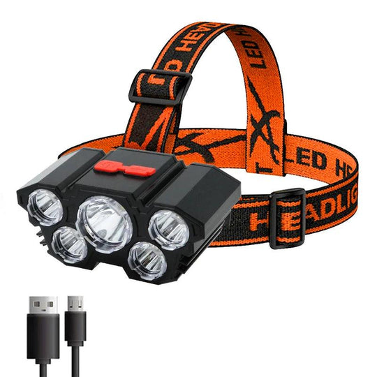 Lampe frontale rechargeable 5-LED - Étanche et puissante lampe extérieure