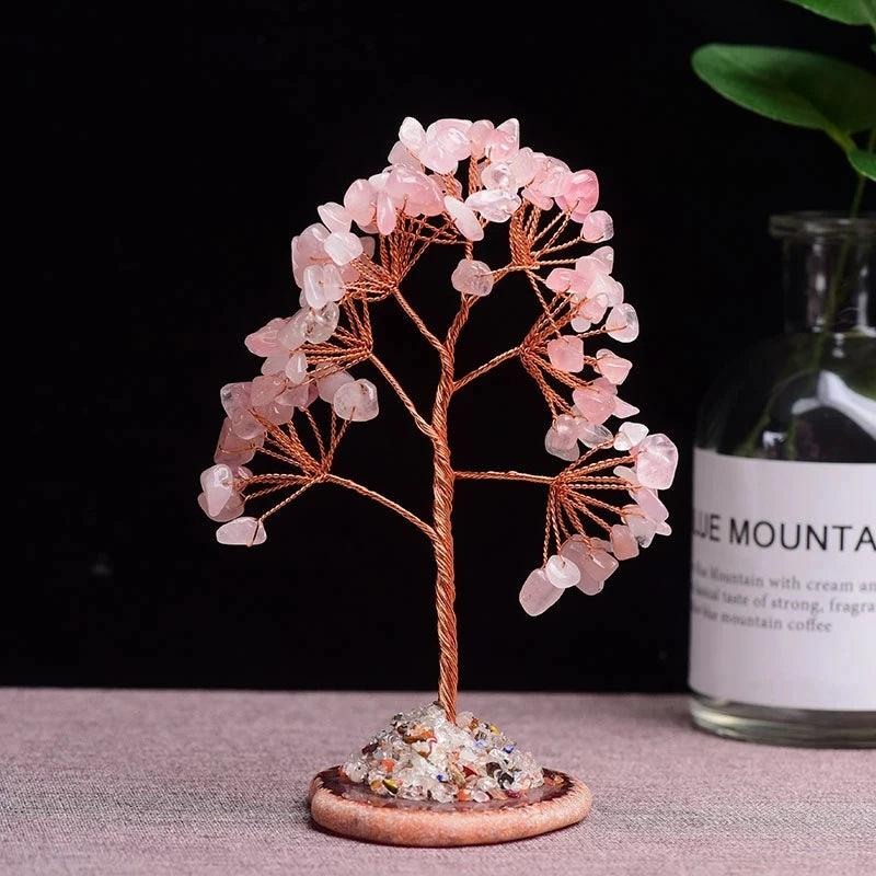Super Mini Albero della Fortuna di Cristallo - Avvolto con Filo di Rame, Base in Agata, Pietra Guaritrice Albero Yoga Feng Shui per Decorazione della Casa