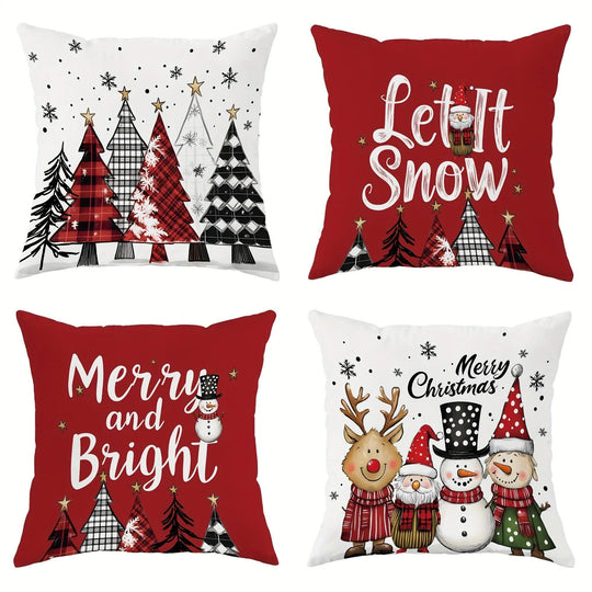 Christmas Decoration Pillowcase - Cheerful Santa Christmas Tree Pattern, Sofa Cushion Cover