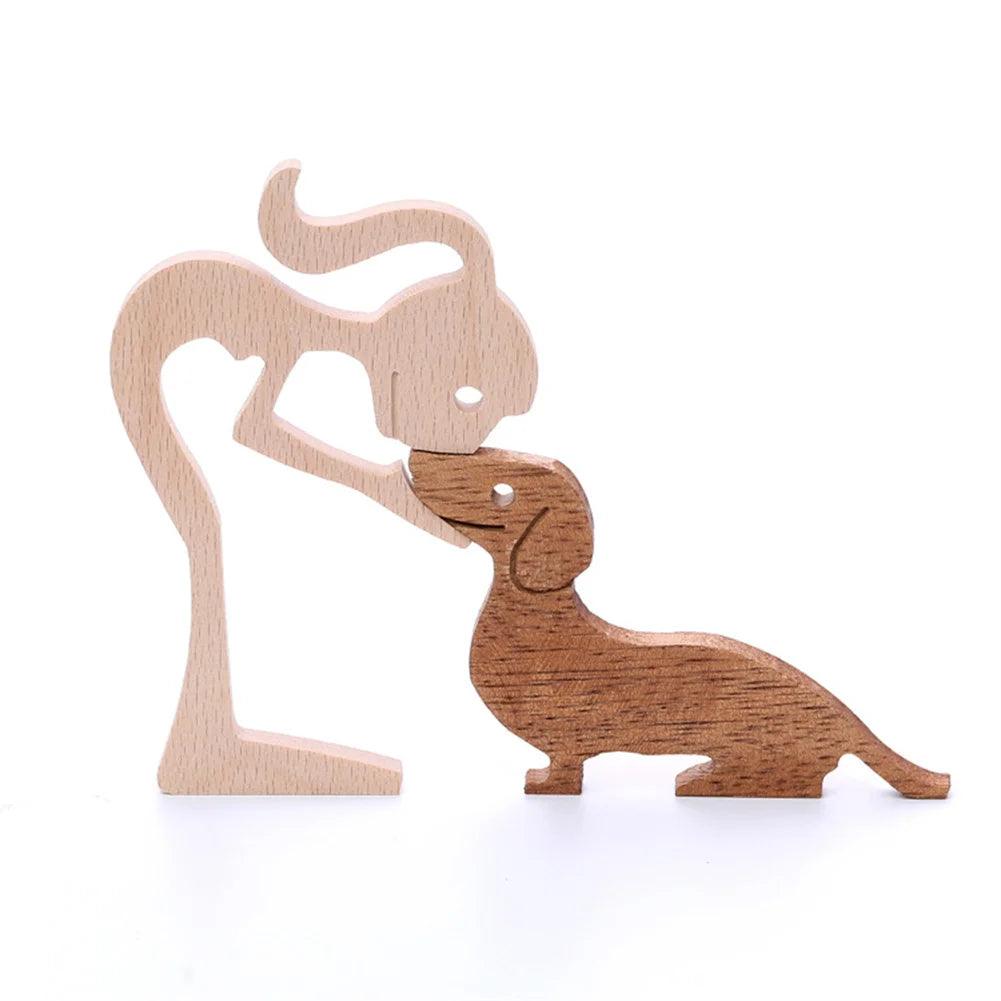 Houten Puppy's Familie Beeldje - Hondenfiguur Tafeldecoratie, Handgemaakte Houtsnijwerk Model voor Thuis & Kantoor, Perfect Kerstcadeau