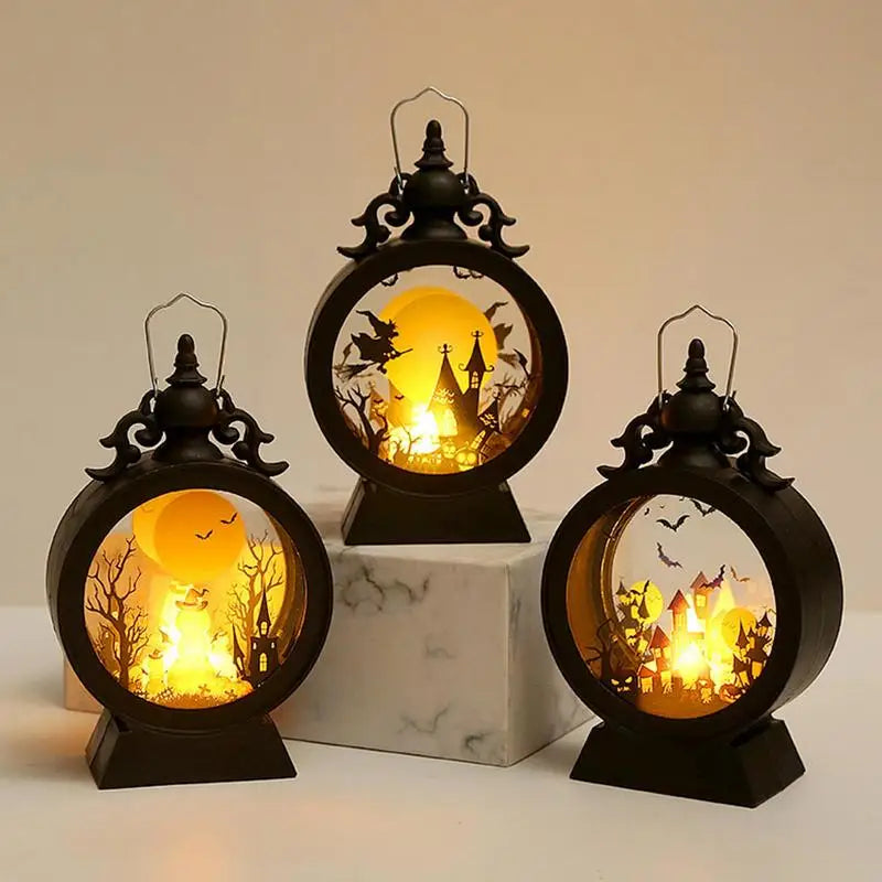 Gotisch Vintage Kasteel LED Lantaarn met Heks & Pompoen | Halloween Tafelstuk