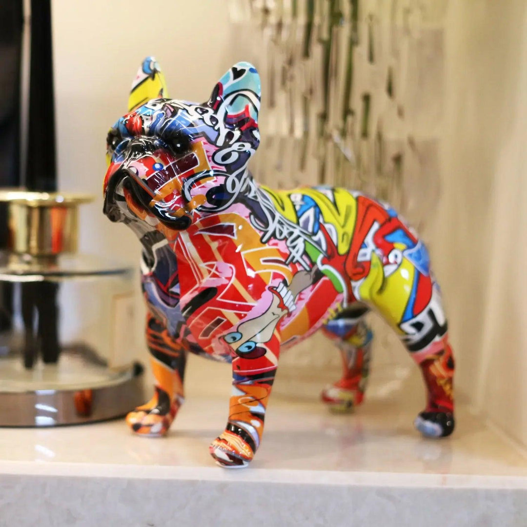 Statua di Bulldog Francese in Resina Graffiti