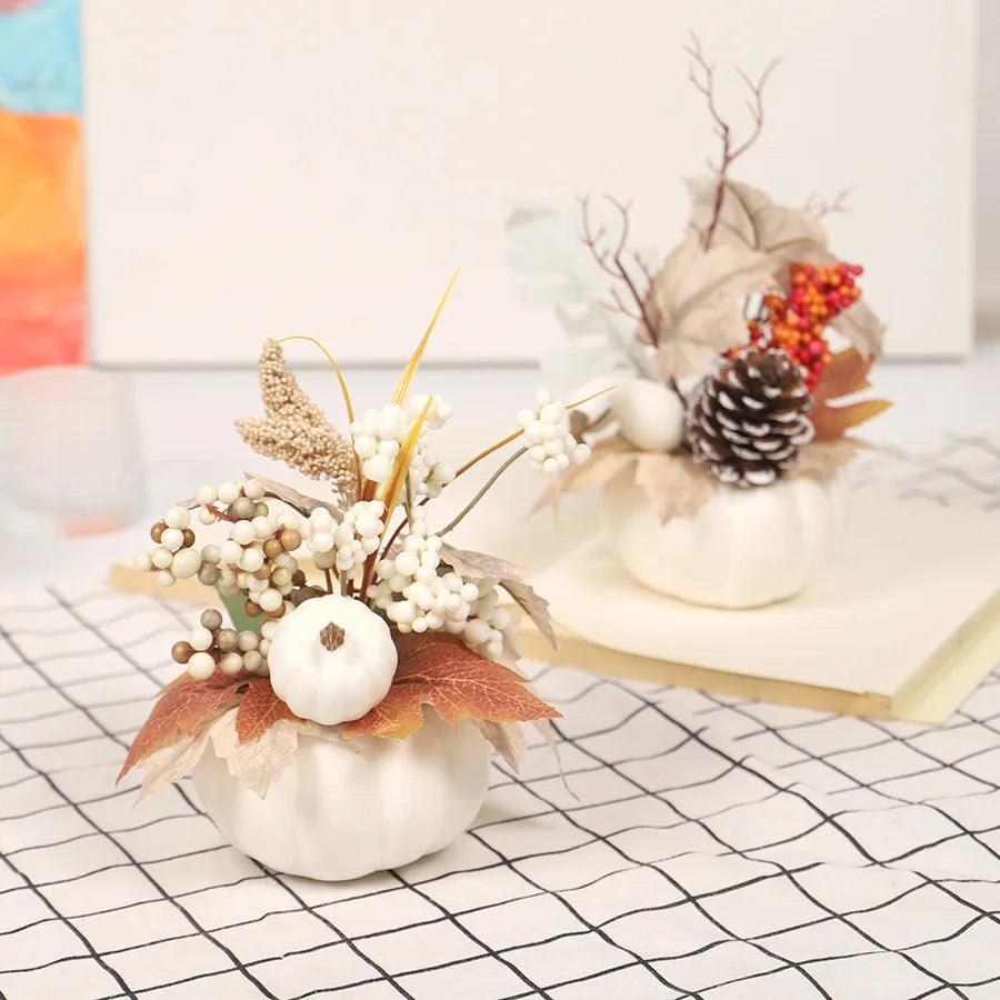 Autumn pumpkin ornaments with artificial flowers Home Decor