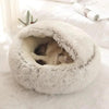 Round Cat Cushion – 2-in-1 Semi-Closed Soft Plush Pet Bed for Cats and Small Dogs