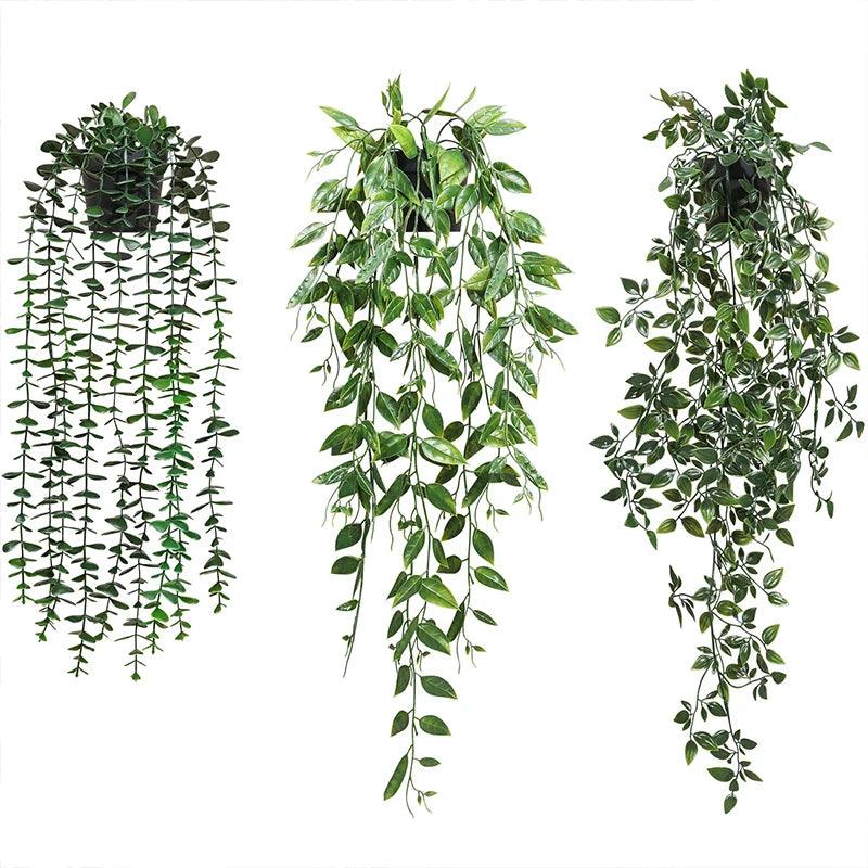 Plantes suspendues en plastique - Lianes murales avec feuilles pour extérieur et intérieur, décoration de jardin et salon, fleurs artificielles en rotin