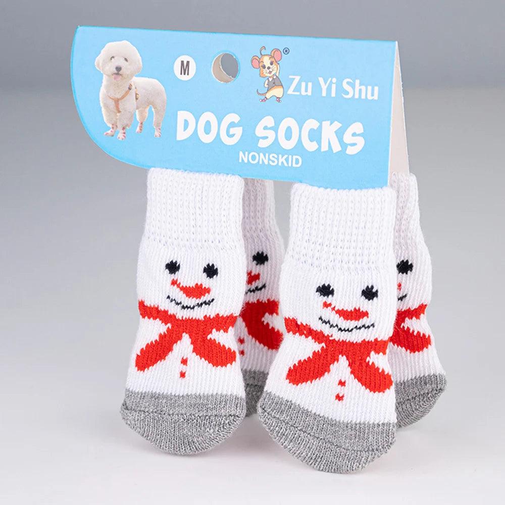 Set da 4 calzini antiscivolo per cani – Serie natalizia con stampa di Babbo Natale – Protettore per zampe carino per cuccioli