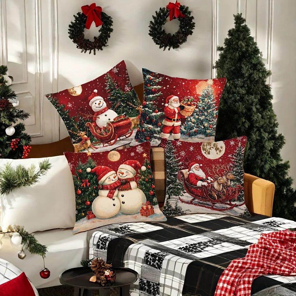 Christmas Throw Pillow Cover - Hand Washable Zipper Sofa Living Room Decor Holiday