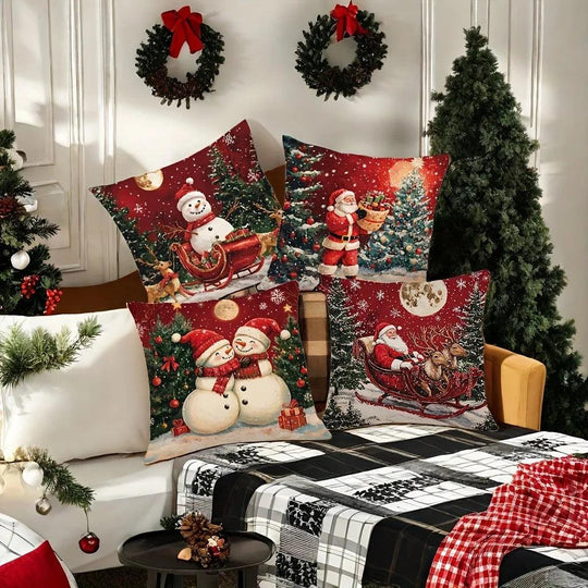 Christmas Throw Pillow Cover - Hand Washable Zipper Sofa Living Room Decor Holiday