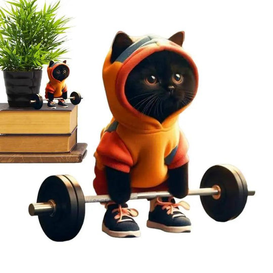 Sculpture of weightlifter cat