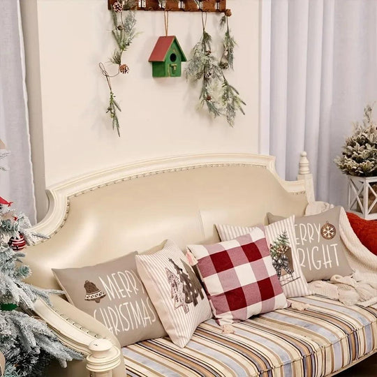Christmas Decoration Cushion Cover - Christmas Gingerbread Tree Pattern - Living Room Sofa Cushion Cover - Home Farmhouse Decoration