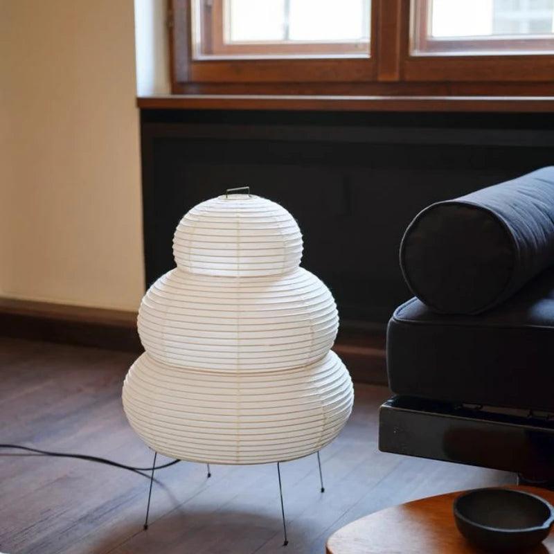 Japanse Wabi-Sabi Tripod Vloerlamp | Witte Rizenvellen Lamp voor Slaapkamer, Woonkamer, Eetkamer en Studiekamer