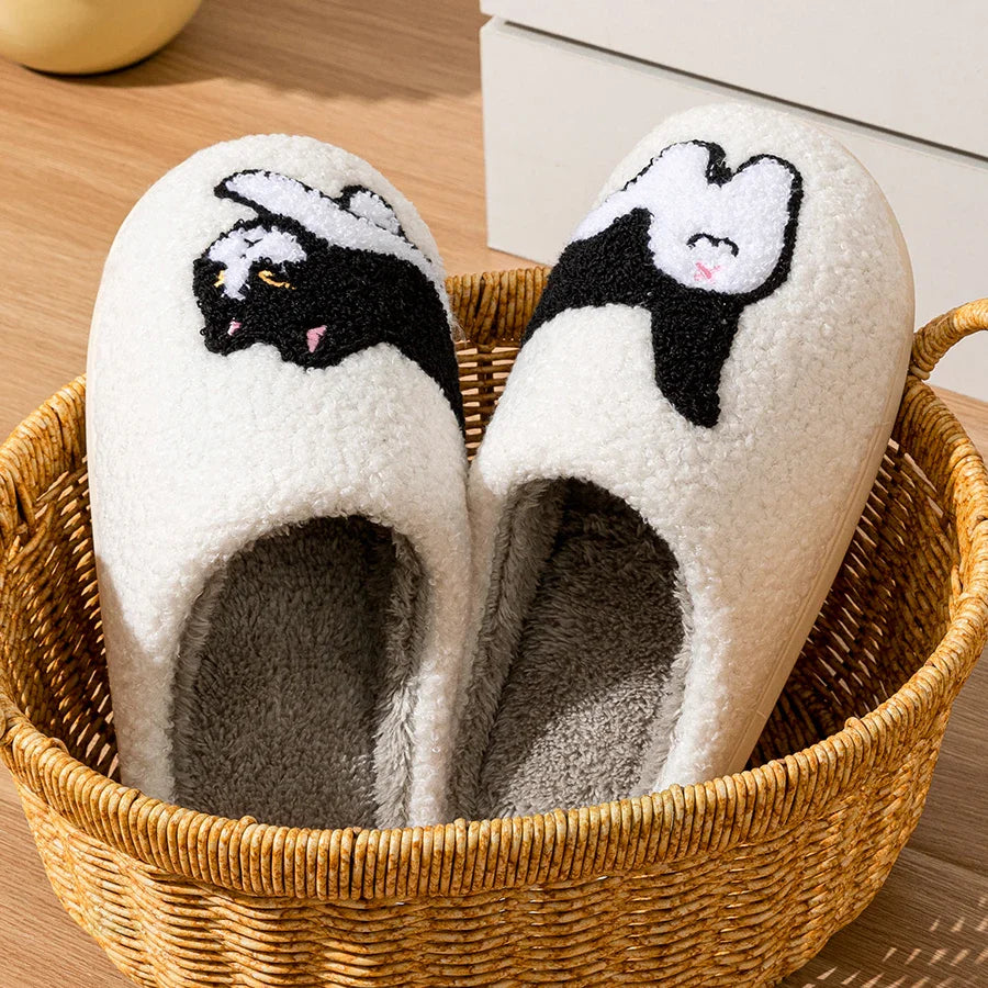 Slippers with Cat Pattern | Plush