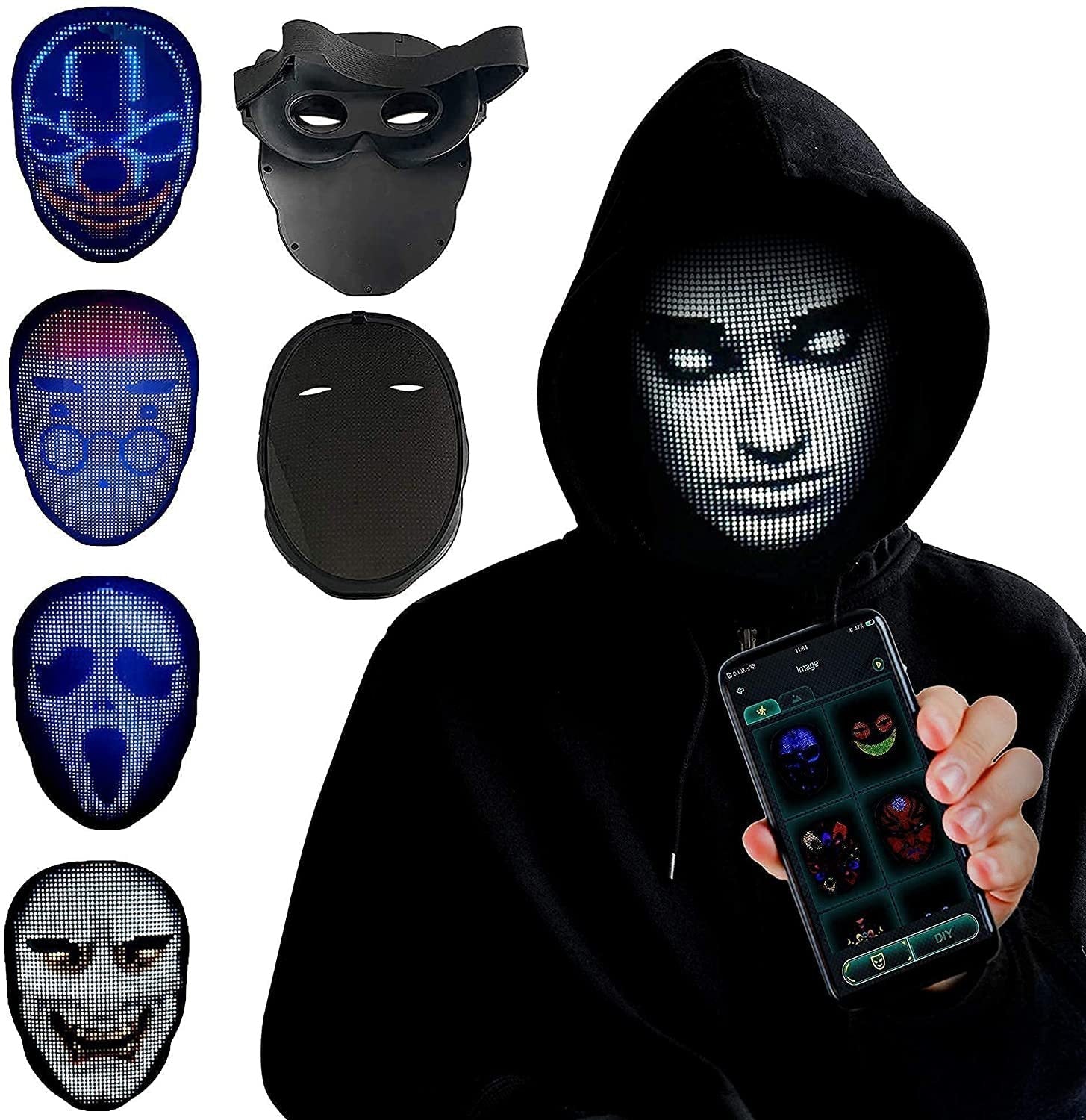 Rechargeable LED mask with changing face