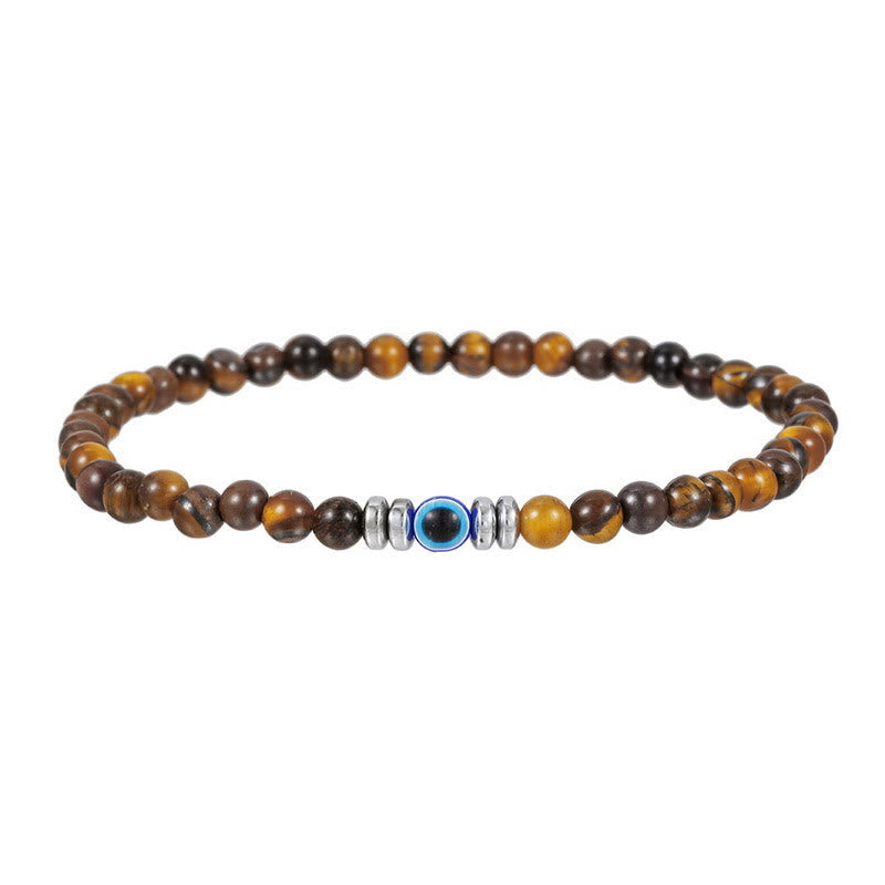 Braccialetto da uomo - Pietra naturale da 4mm con perla Occhio Maligno