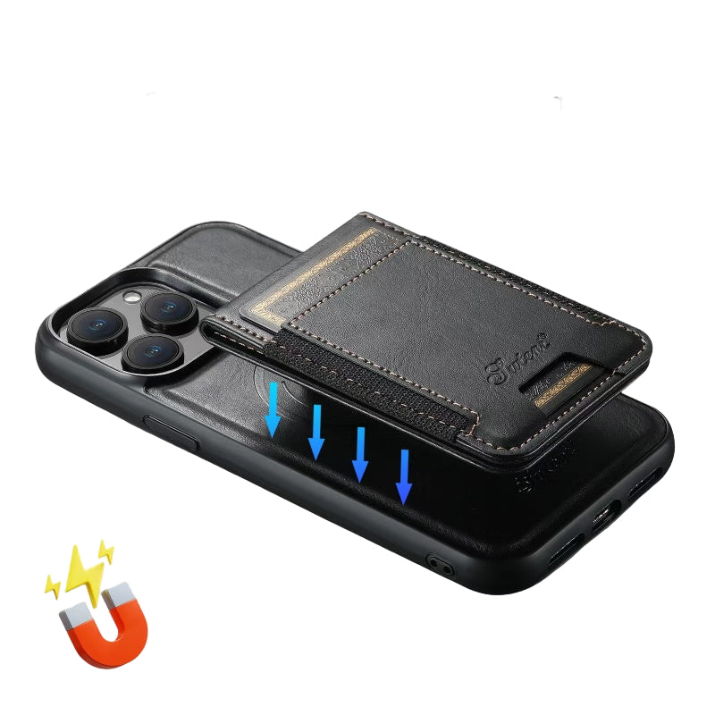 Leren etui voor Iphone met kaartsleuf: Magsafe, draadloos opladen (compatibel met Magsafe)