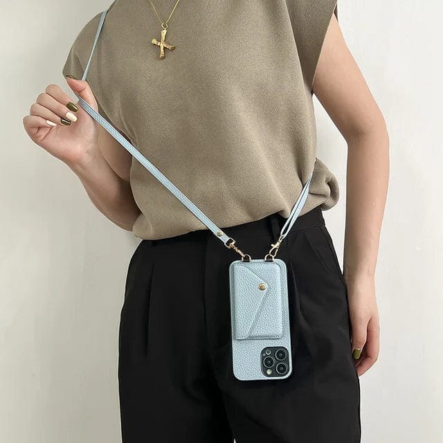 Leren Crossbody Telefoonhoesje met Sleutelkoord en Kaarthouder