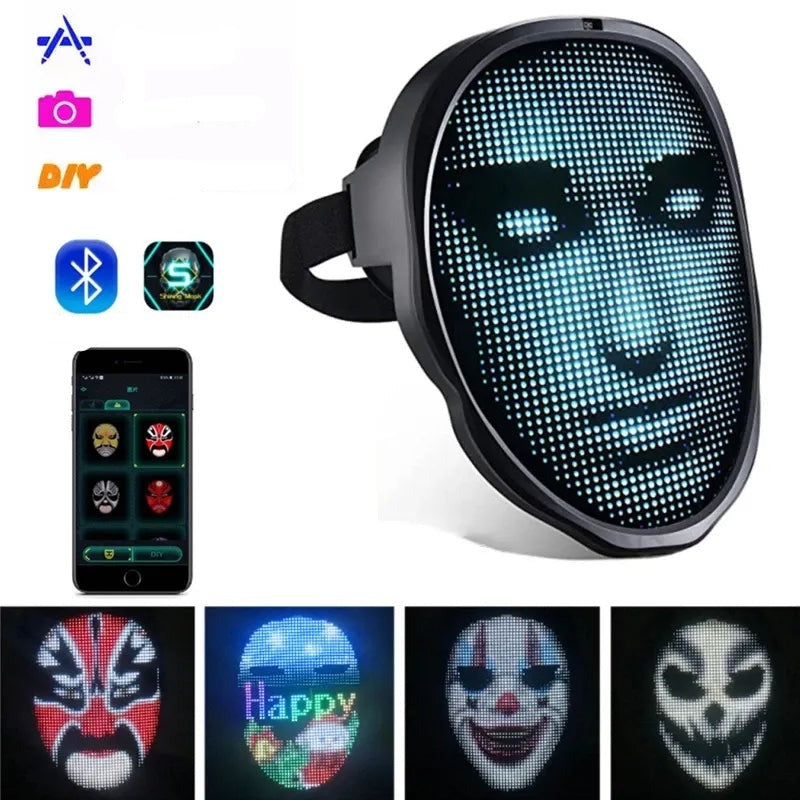 Rechargeable LED mask with changing face