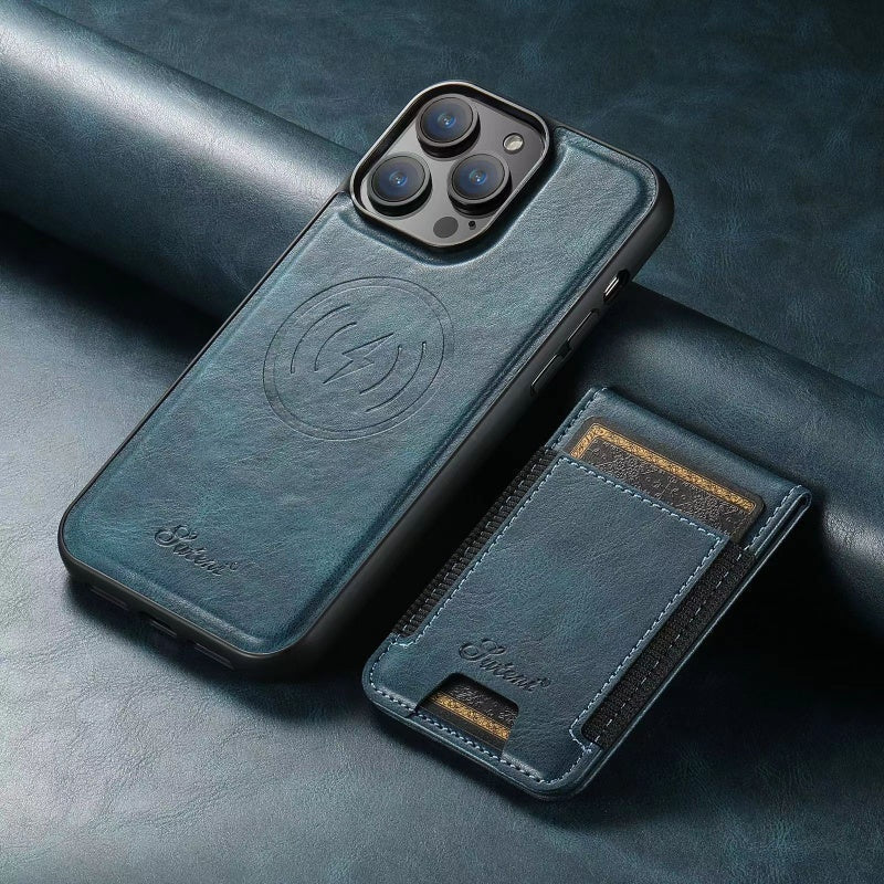 Leren etui voor Iphone met kaartsleuf: Magsafe, draadloos opladen (compatibel met Magsafe)