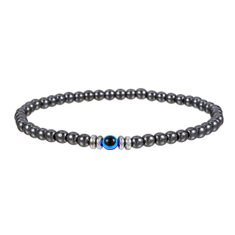 Braccialetto da uomo - Pietra naturale da 4mm con perla Occhio Maligno