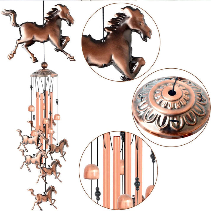 Bronze Retro Wind Chime with Horse Motif
