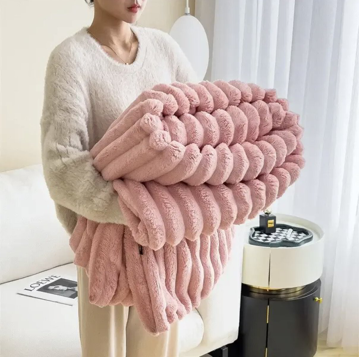 Geribbelde Konijn Pluche Fluffy Deken - Zacht, Warm en Stijlvol