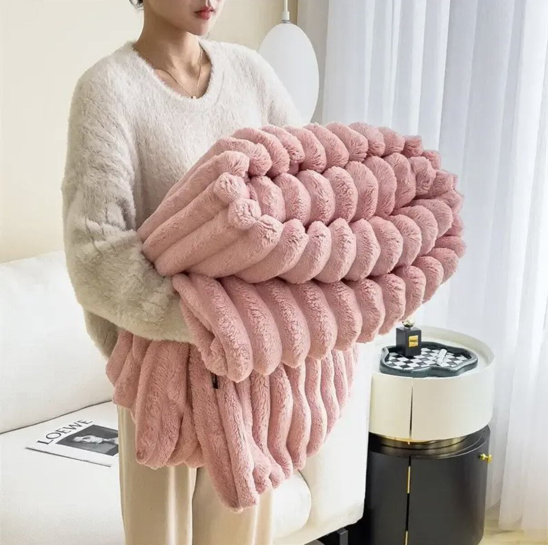 Ribbed Rabbit Plush Fluffy Blanket - Soft, Warm and Stylish